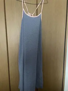 ボーダー キャミワンピース ロング丈 ブルー系 L