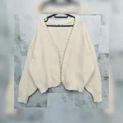 Blue Striveニットカーディガン　バルーンスリーブ　パール　アイボリーL