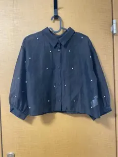 美品 しまむら シアーブラウス パールブラウス クロップド丈 7分袖