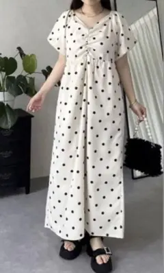 タグ付き⭐︎ prose verse Vネックドットロングワンピース　Lサイズ