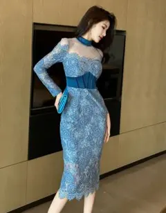 オケージョンドレス　パーティドレス　ブルー　結婚式　お呼ばれ