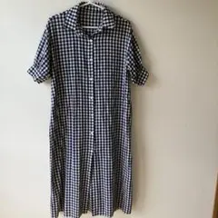 レディース 半袖 シャツ ロングワンピース ギンガムチェック