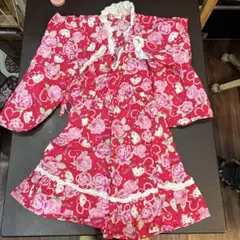 キティちゃん　浴衣風甚平 花柄 110cm