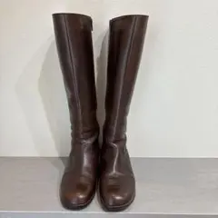 ブラウンレザー ロングブーツ サイドファスナー