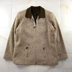 美品　ウール混　ツィードジップジャケット　ブラウン　F　レトロ　vintageのサムネイル