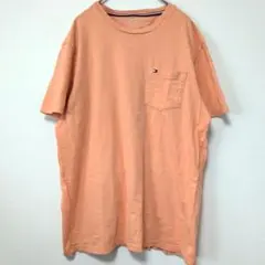 トミーヒルフィガー 半袖Tシャツ クルーネック 無地 M 橙 綿 休日