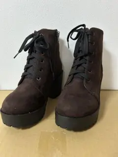 ブラウン スエード 厚底ブーツ レースアップ