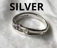 ビンテージ　アメジスト　ジルコニア　シルバー　リング　SILVER　ダブルライン