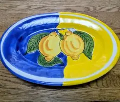 ​【イタリア製 ハンドメイド】レモン柄 オーバルプレート 大皿 30cm