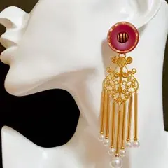 大ぶり ピアス イヤリング ゴージャス パール フリンジ 個性的 レトロ 海外