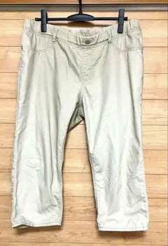 ベージュ クロップドパンツ 4L 大きいサイズ ウエストゴム コットン混紡