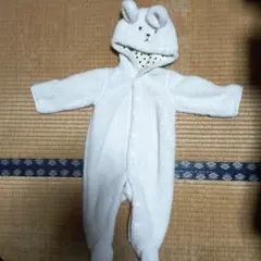 サイズ70 クマ耳付きホワイトロンパース
