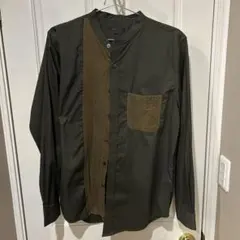 m.f. editorial XL 長袖切り替えシャツ ダークグリーン/ブラウン