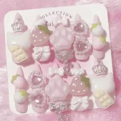 No.19 ハンドメイド ネイルチップ 現品 ピンク 白 地雷 量産型