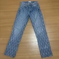 ZARA ラインストーン　ダイヤモンドデザインデニムパンツ　32 総柄