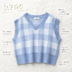Y8013【WEGO】チェックニットベスト 韓国風 ショート丈 可愛い♡水色×白のサムネイル