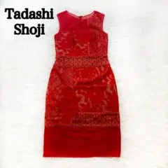タダシショージ レディース ワンピース レッド 総レース ノースリーブ