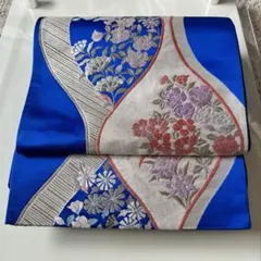☑️No.9【着物帯】青 花柄刺繍　上品