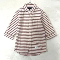 ナノユニバース ストライプシャツ 5分袖 バイカラー 綿100