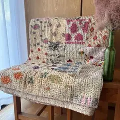 미사용 ❁エンブロイダリー アイボリー パッチワークカンタキルトマルチカバー