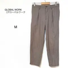 【グローバルワーク】チェック柄　オフィス　ワーク　テーパード　ウエストゴム　M