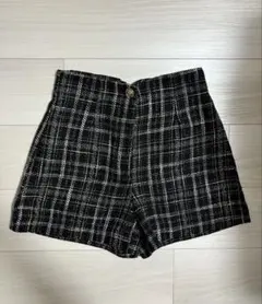 ZARA ツイードチェック柄 ショートパンツ ブラック Sサイズのサムネイル