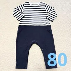 【極美品】ユニクロ ボーダー ロンパース ベビー 長袖 80 春物