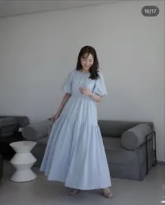 【CENEA×黒田真由香ちゃんコラボ】パフスリーブ ワンピース ライトブルー