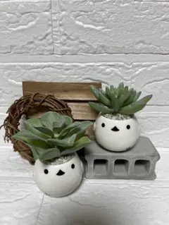 シマエナガ　多肉植物鉢(造花) 2種セット　インテリア　ハンドメイド