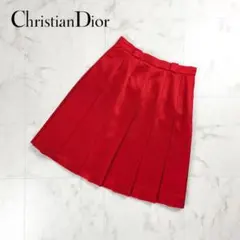 美品 Miss Dior 光沢プリーツスカート レッド サイズM*BD943