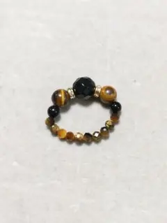 ハンドメイド タイガーアイ ・ブラックオニキス金運パワーストーンリング