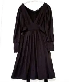 【レストローズ】日本製/Vネック/ニットワンピース/フレアワンピース/パープル系