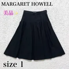 美品✨マーガレットハウエル　タックフレアスカート　シルクコットン　黒　膝丈　S