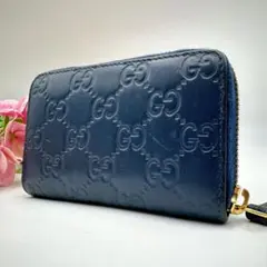 GUCCI グッチ コインケース GG シマ ラウンドファスナー ネイビー