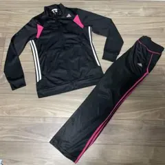 adidas アディダス レディース ジャージ上下セット L 黒ピンク