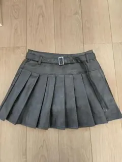インパン裏地・ベルト付きレザープリーツミニスカート