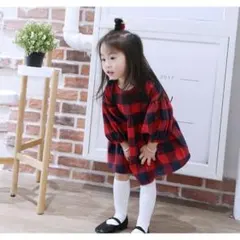 送料無料#新品#キッズ ワンピース フォーマル チェック柄 赤 緑 子どもドレス