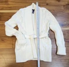 Gap Kids キッズ ロングニットコート ベルト付き クリーム サイズ130