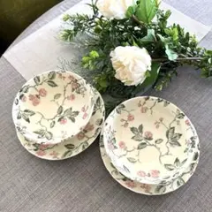 未使用品★前畑陶器 シルバースタジオ ロンドン ボウル&プレート2個セット 花柄のサムネイル