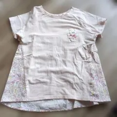 petit main うさぎ刺繍 花柄切替 Tシャツ