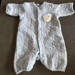 くま　キルティング　水色　ブルー　男の子　カバーオール　厚手　ロンパース　クマ