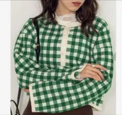 W Closet レディースカーディガン　グリーンギンガムチェック