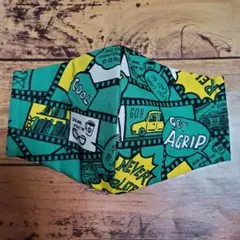 ハンドメイド マスク 英字柄 アメリカンムービー グリーン ダブルガーゼのサムネイル