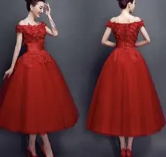 オフショルダー チュールドレス