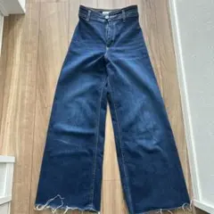 ZARA ハイウェストデニム　フリンジ　34 ブルー