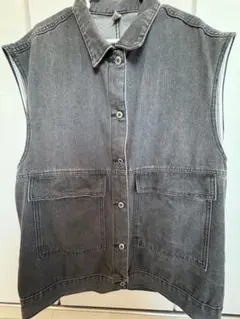 グレー デニムベスト ノースリーブベスト