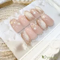 ネイルチップ ピンク ゴールド 雪の結晶