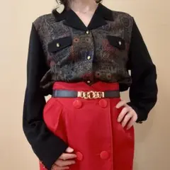 オリエンタル バイカラー 開襟ブラウス 昭和レトロ ヴィンテージ 日本製 一点物