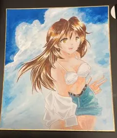 イラスト　手描き　オリジナル　青空の下で　アナログ