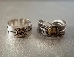 イーグル＆フェザー インディアンジュエリー シルバー リング２個セット 指輪